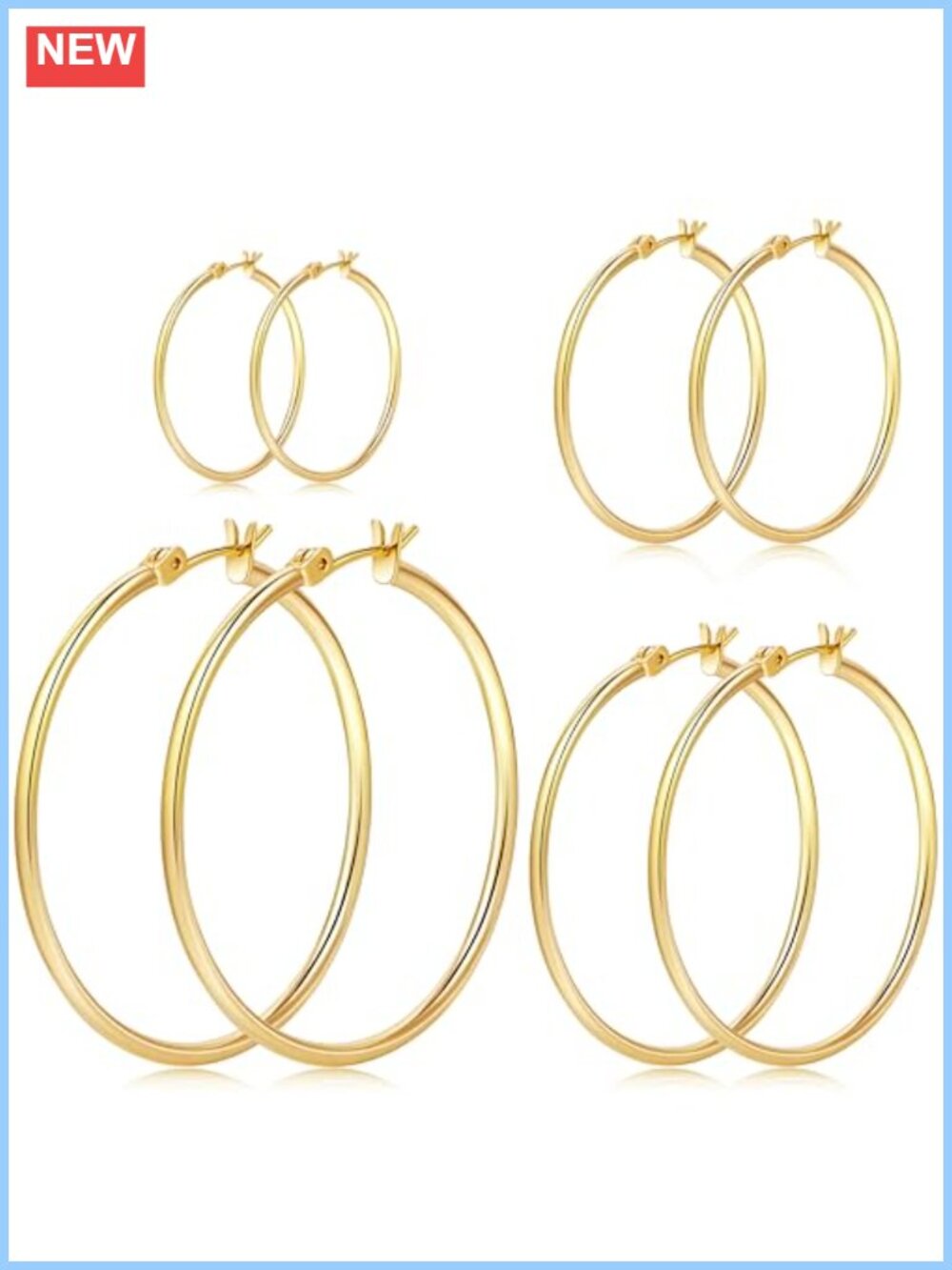 14k Gold Plated Hoop Earrings Set Sterling Silver Post Hypoallergenic Thin